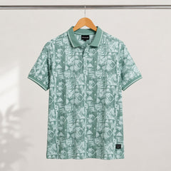 Men's Mint Green Abstract Print Polo T-Shirt