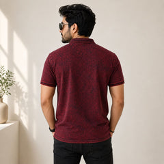 Men's Maroon Textured Polo T-Shirt