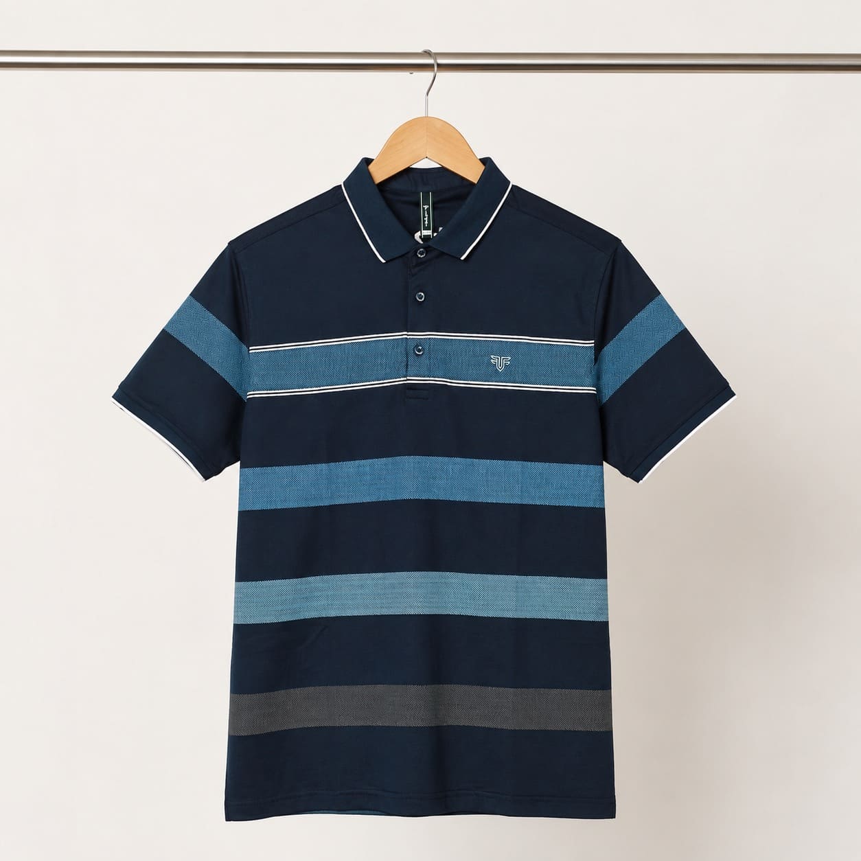 Men's Navy Blue Striped Polo T-Shirt