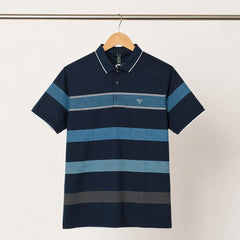 Men's Navy Blue Striped Polo T-Shirt
