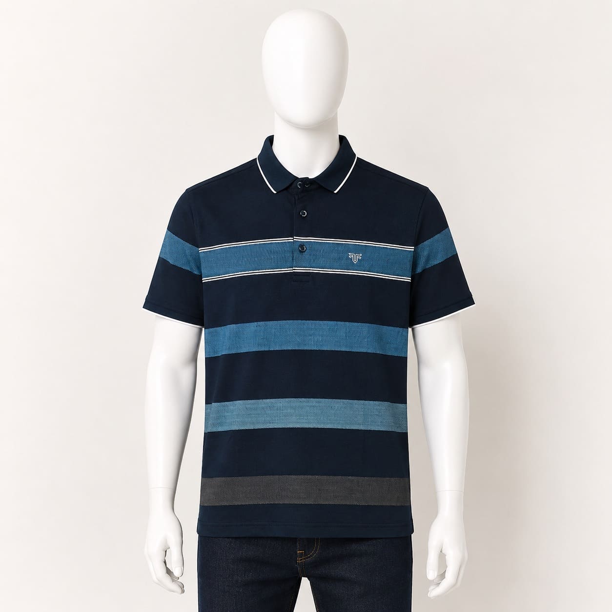 Men's Navy Blue Striped Polo T-Shirt