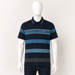 Men's Navy Blue Striped Polo T-Shirt