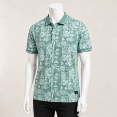 Men's Mint Green Abstract Print Polo T-Shirt