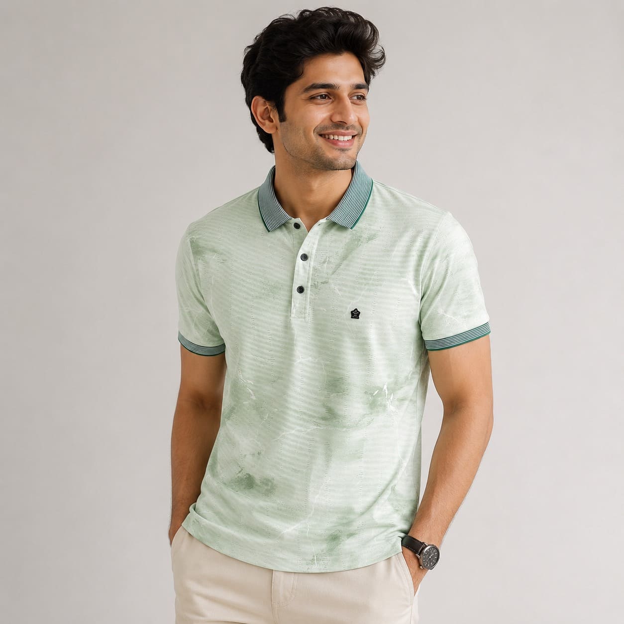 Men's Mint Green Tie-Dye Polo T-Shirt