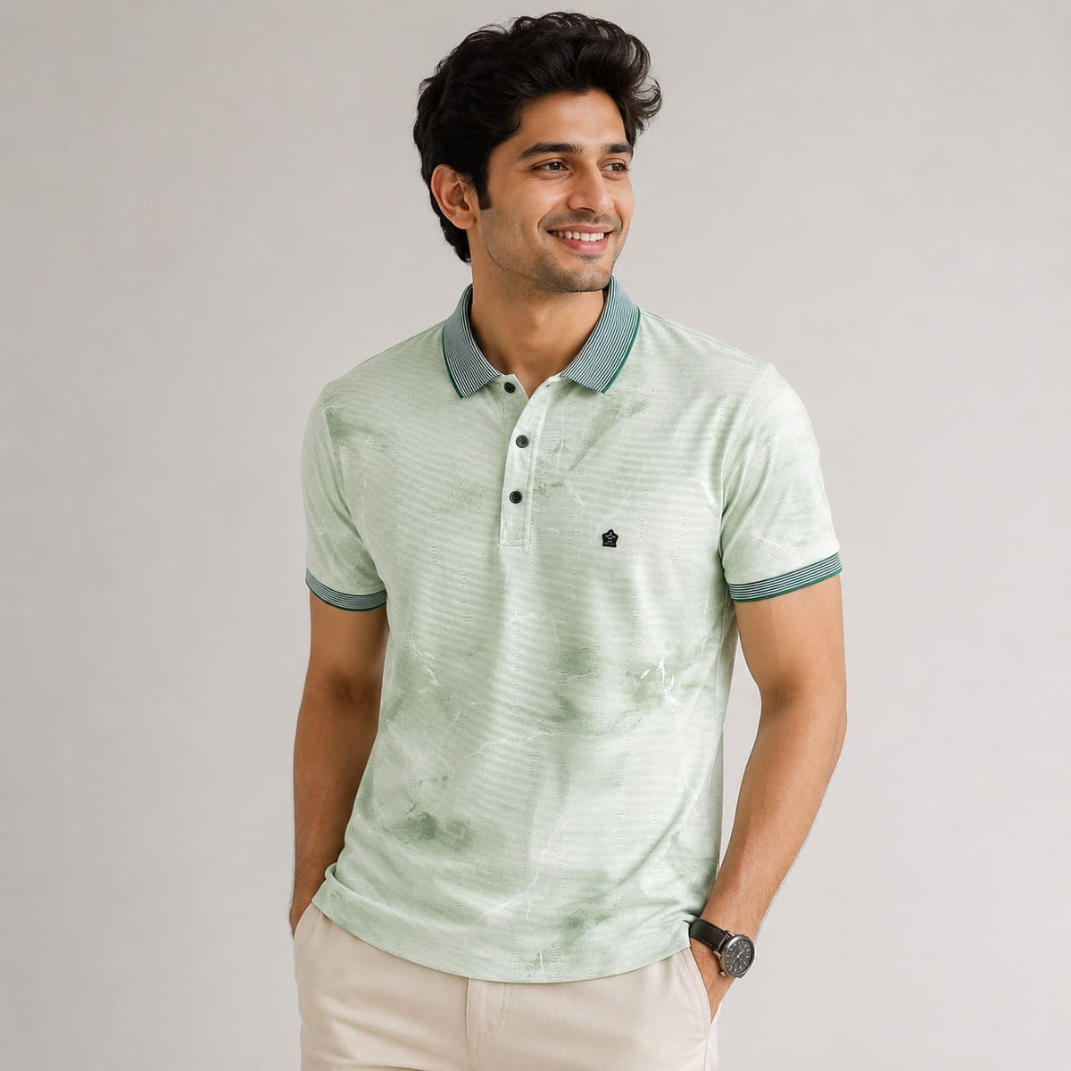 Men's Mint Green Tie-Dye Polo T-Shirt