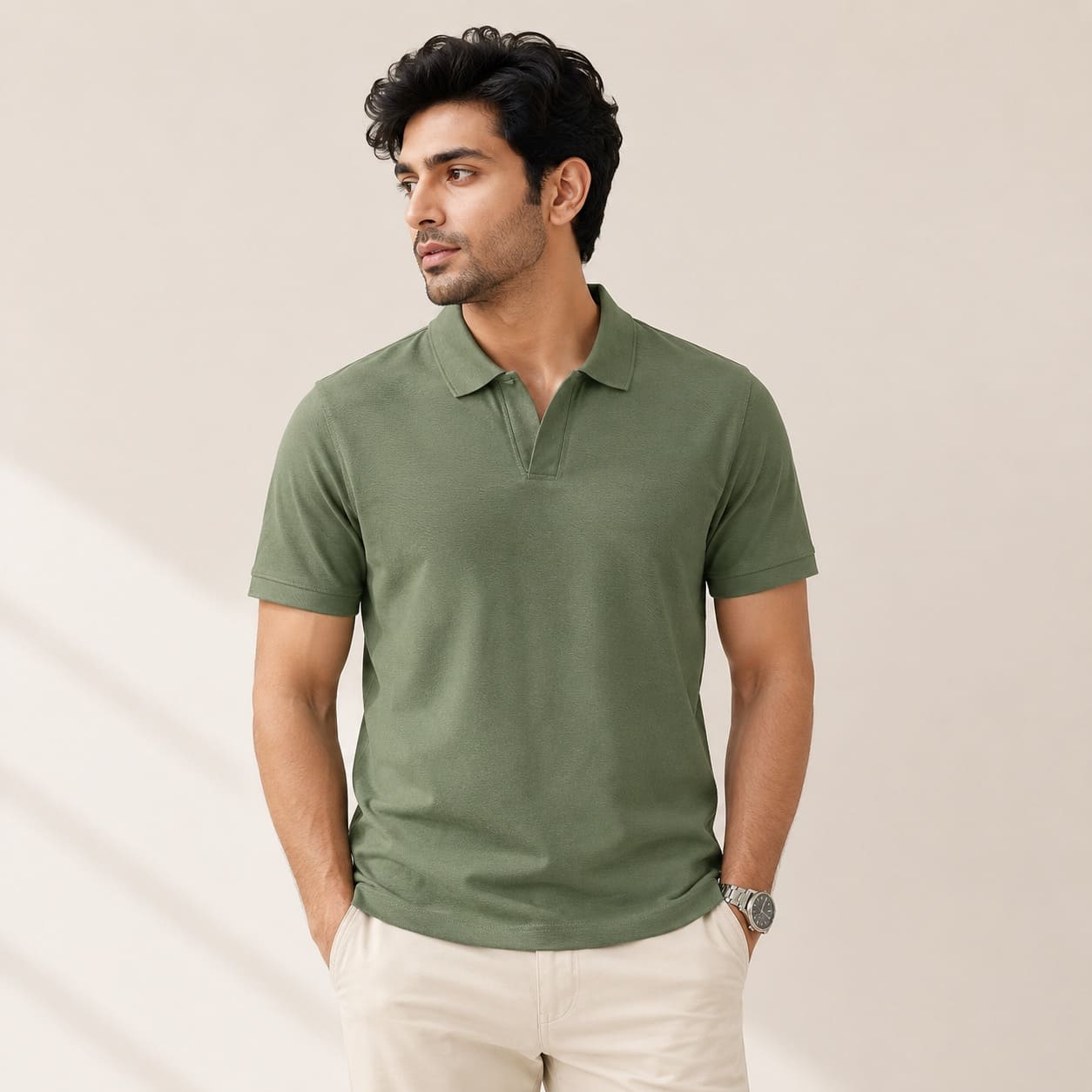 Men's Olive Green Solid Polo T-Shirt
