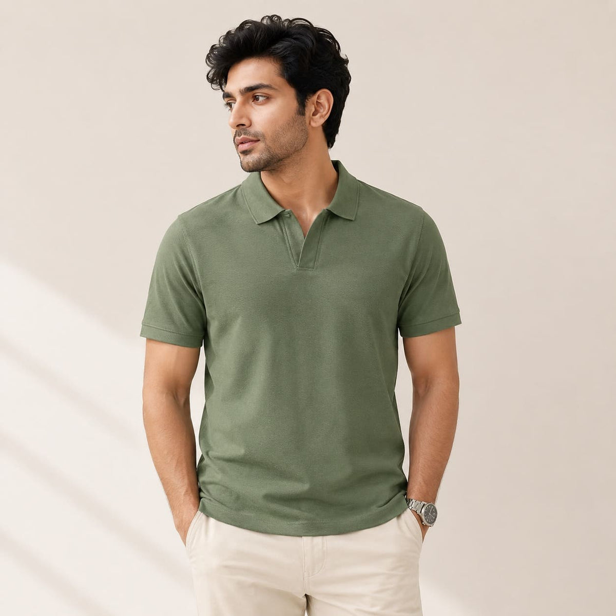 Men's Olive Green Solid Polo T-Shirt