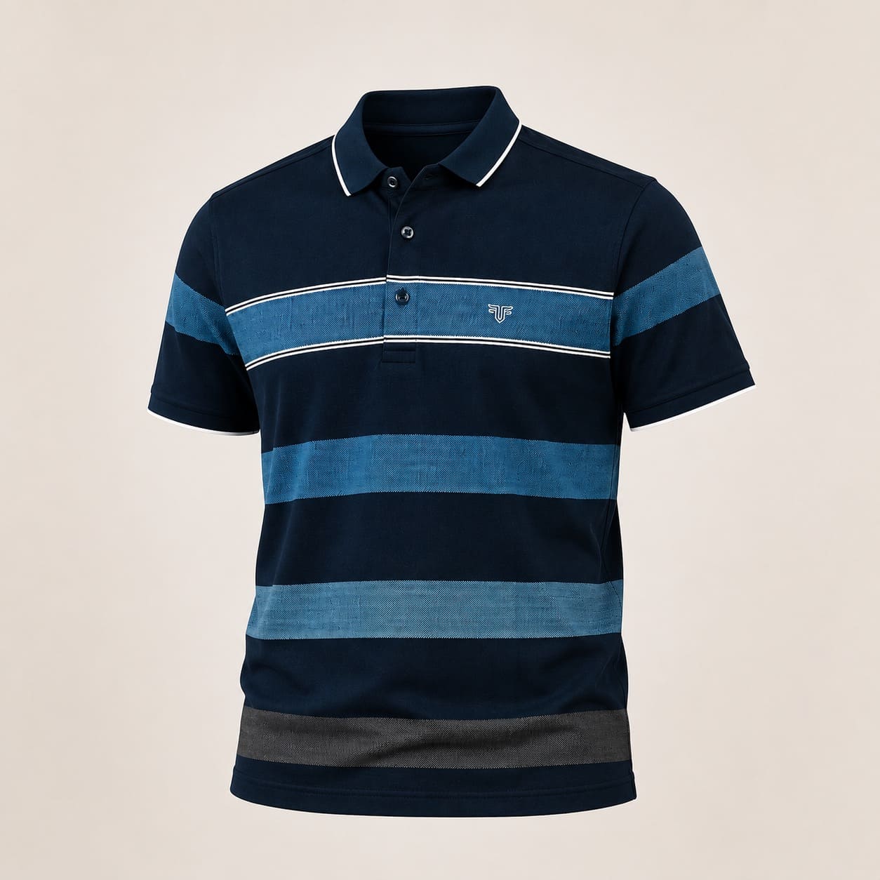 Men's Navy Blue Striped Polo T-Shirt