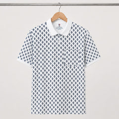 Men's White Geometric Print Polo T-Shirt