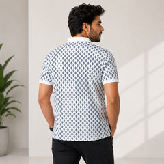 Men's White Geometric Print Polo T-Shirt
