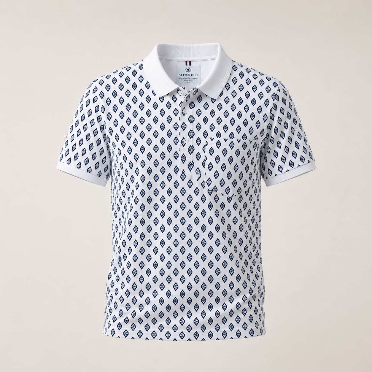 Men's White Geometric Print Polo T-Shirt