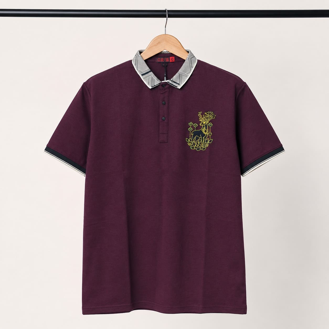 Men's Maroon Embroidered Polo T-Shirt