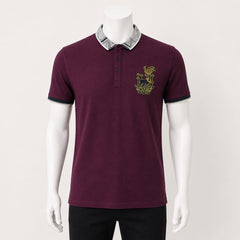 Men's Maroon Embroidered Polo T-Shirt
