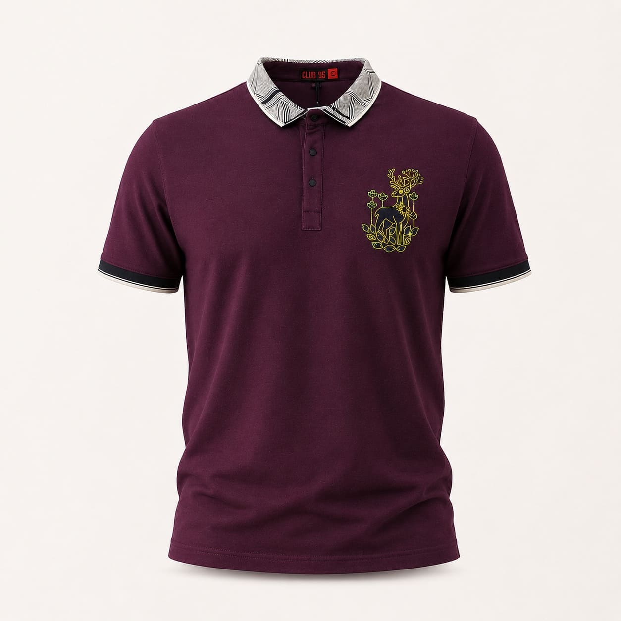 Men's Maroon Embroidered Polo T-Shirt