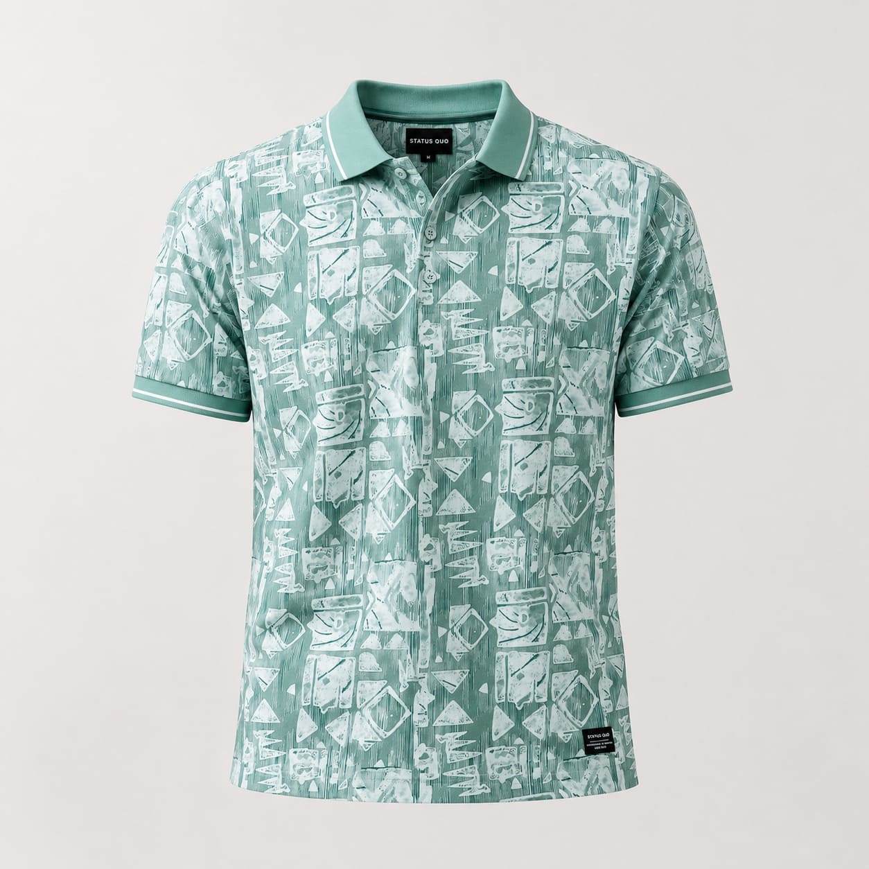 Men's Mint Green Abstract Print Polo T-Shirt