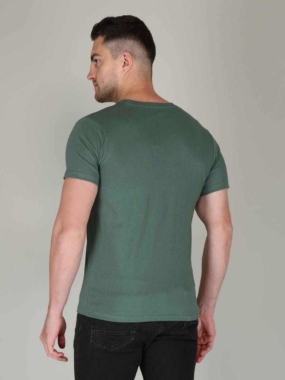 Basil Green Half Sleeve Plain T-shirt