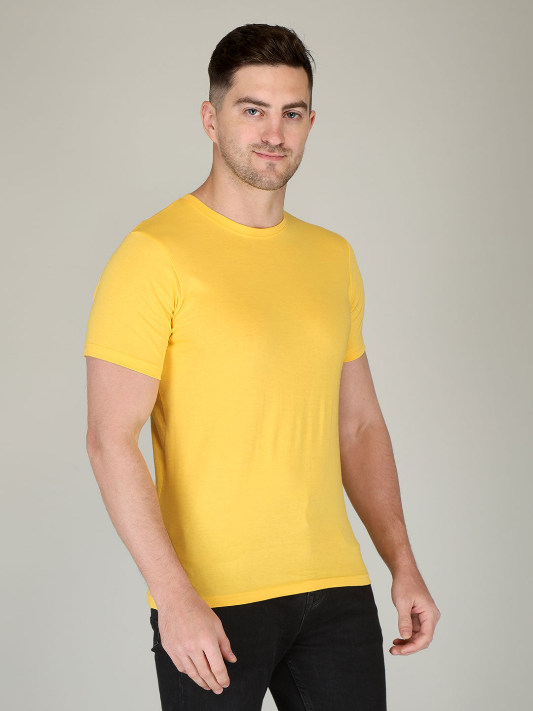 plain men's half sleeve t shirt minion yellow s cotton round neck