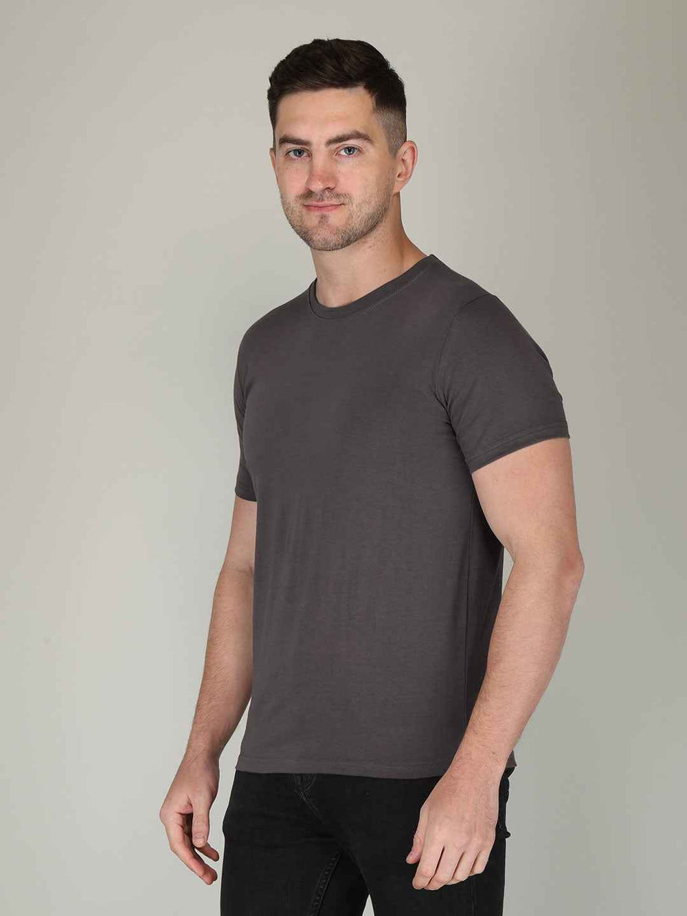 Dark Gray Half Sleeve Plain T-shirt