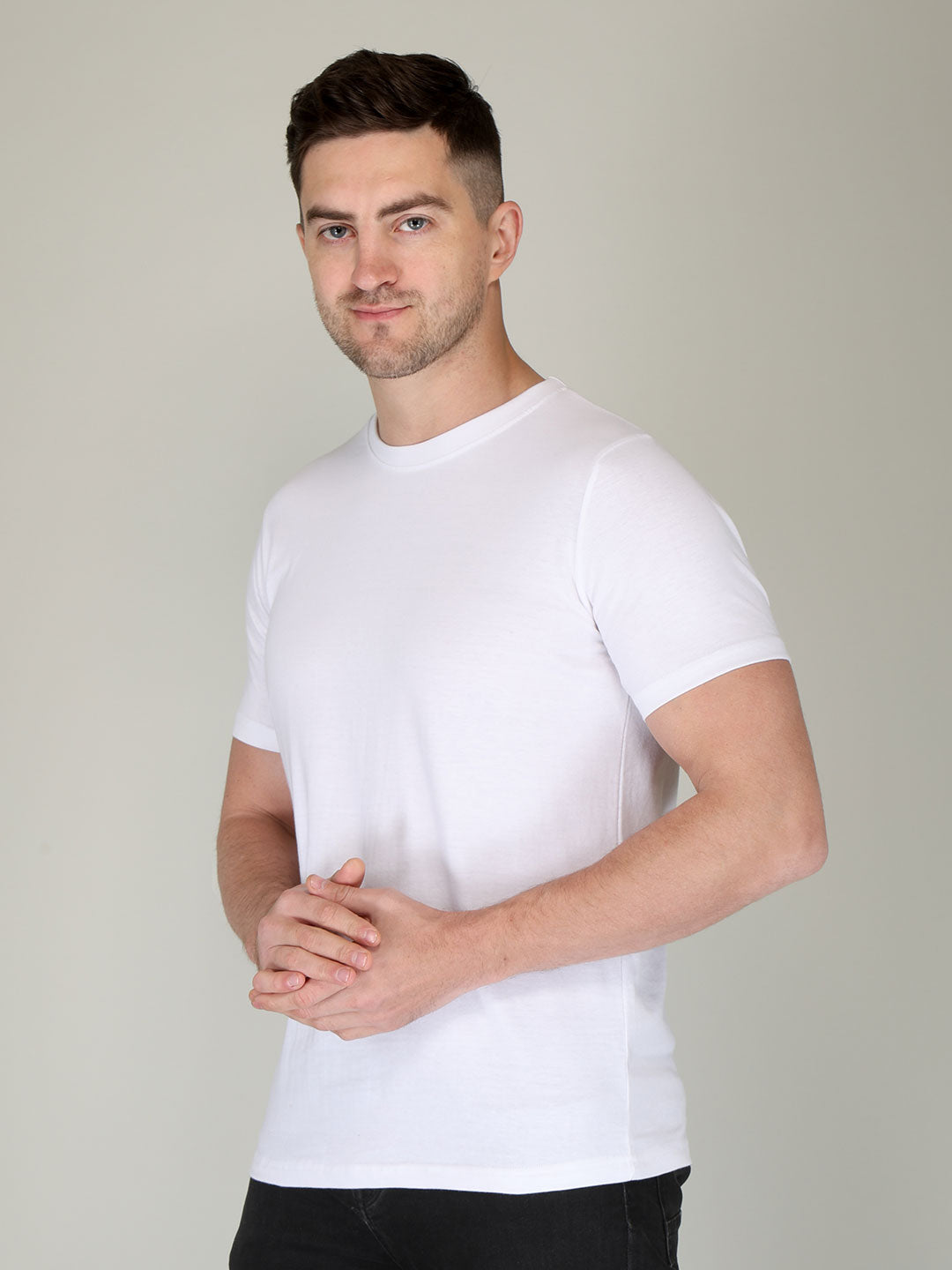 plain men's half sleeve t shirt white s cotton round neck