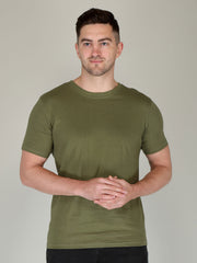 plain men's half sleeve t shirt olive green xs cotton round neck
