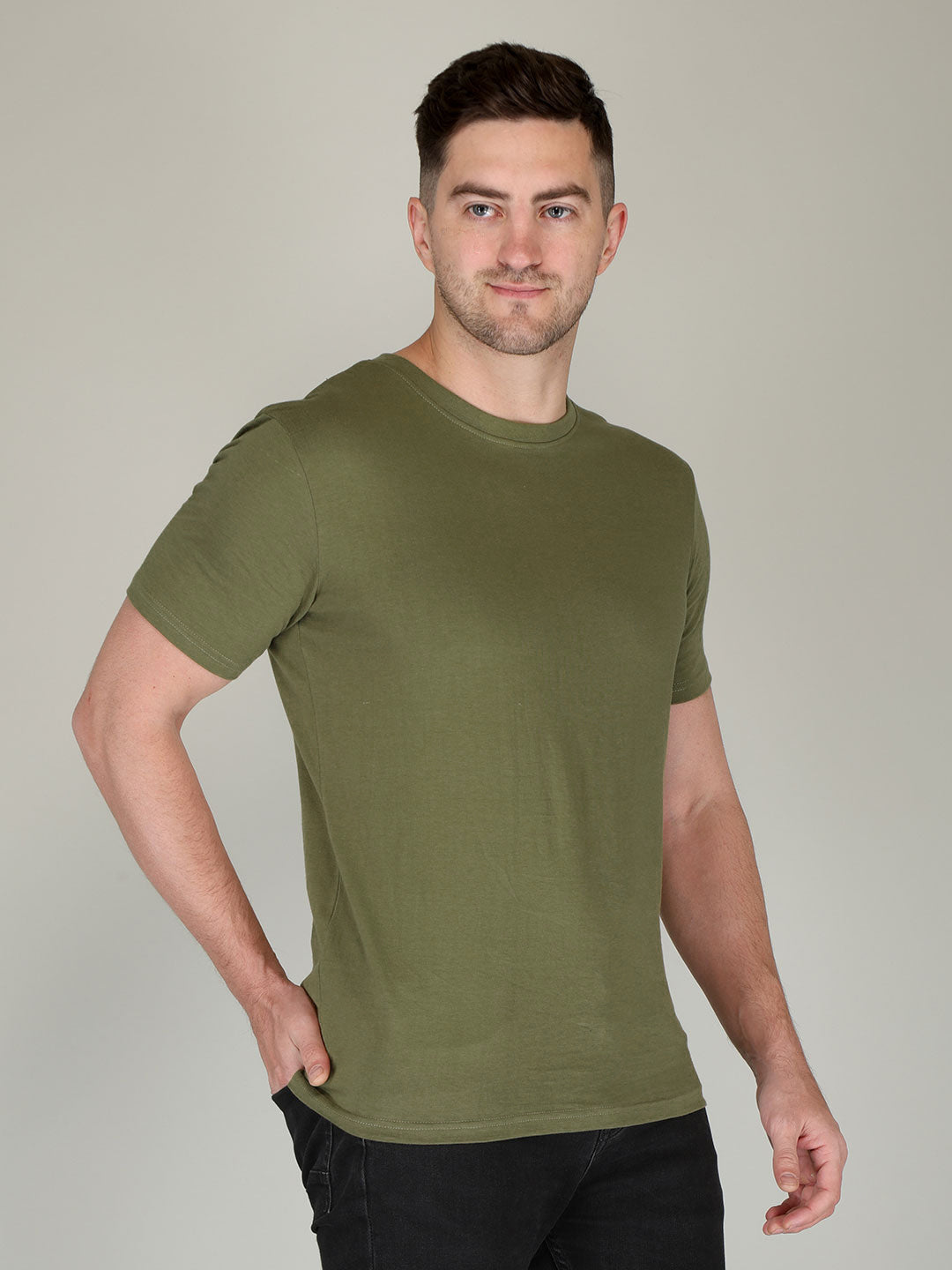 plain men's half sleeve t shirt olive green s cotton round neck