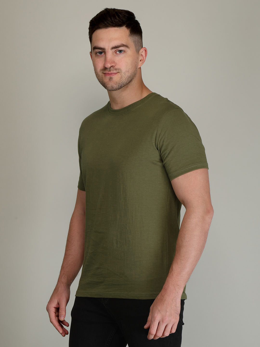 plain men's half sleeve t shirt olive green xxl cotton round neck