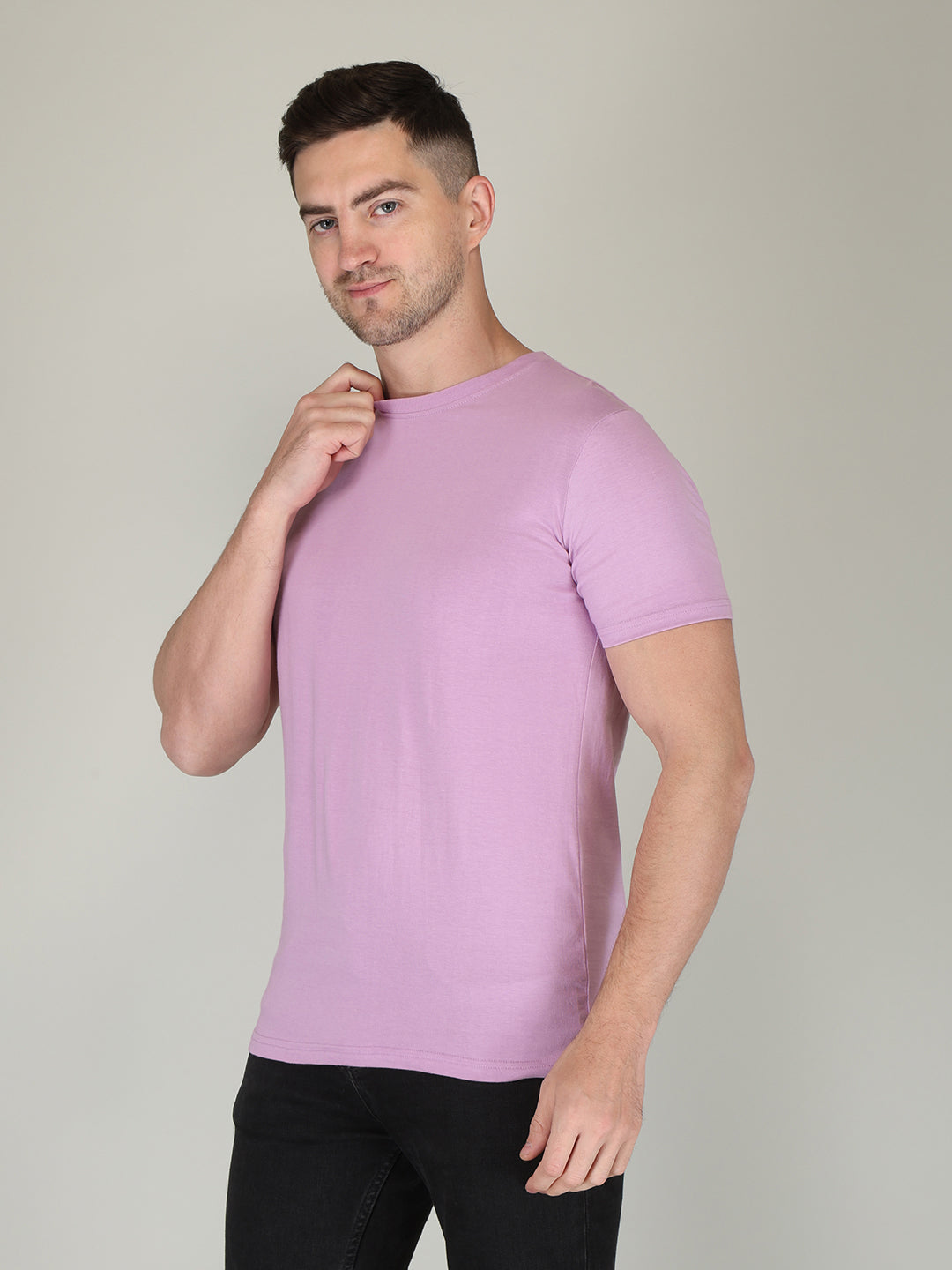 plain men's half sleeve t shirt lavender xxl cotton round neck
