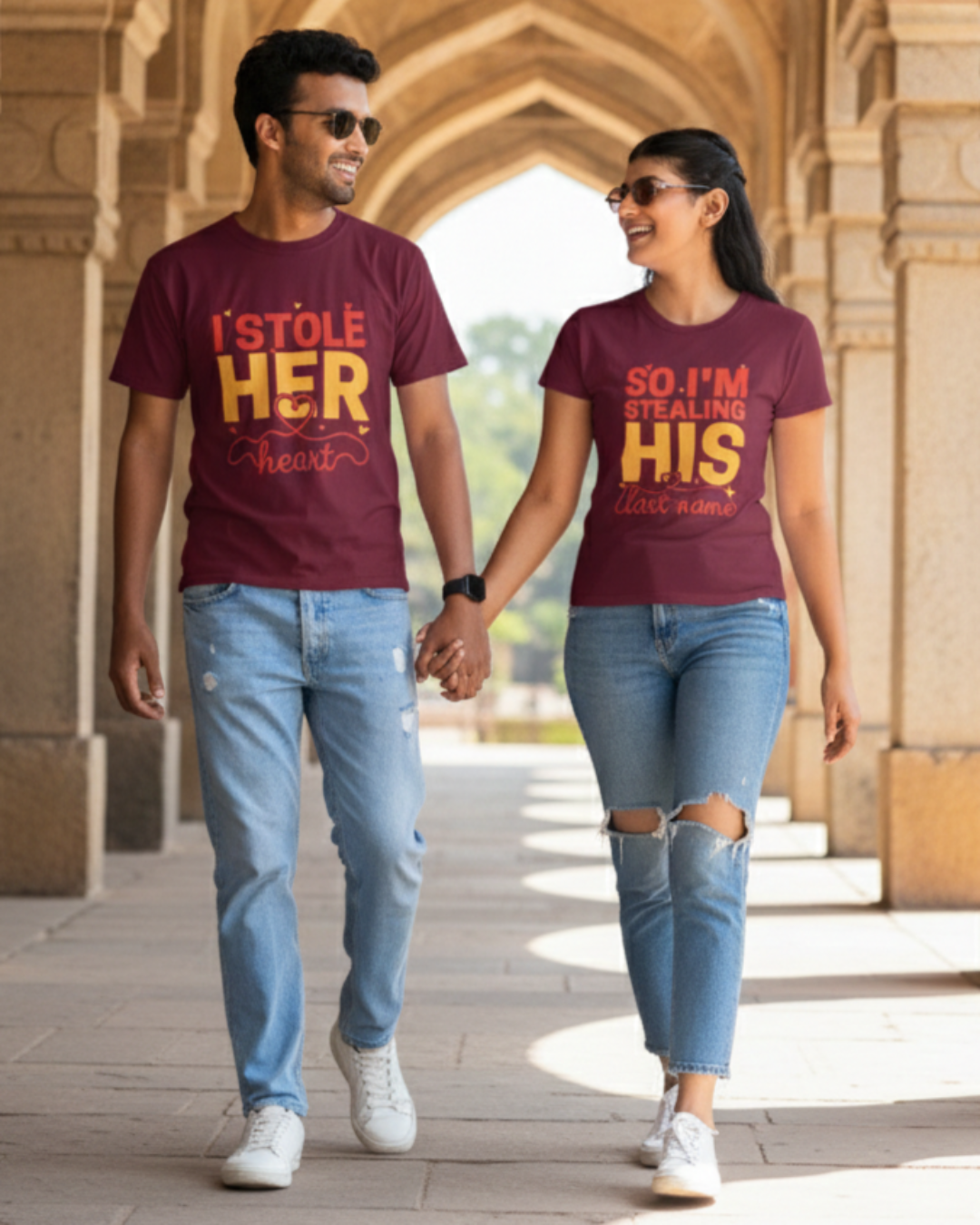 Stole Stealing Matching Couple T-shirt - Maroon