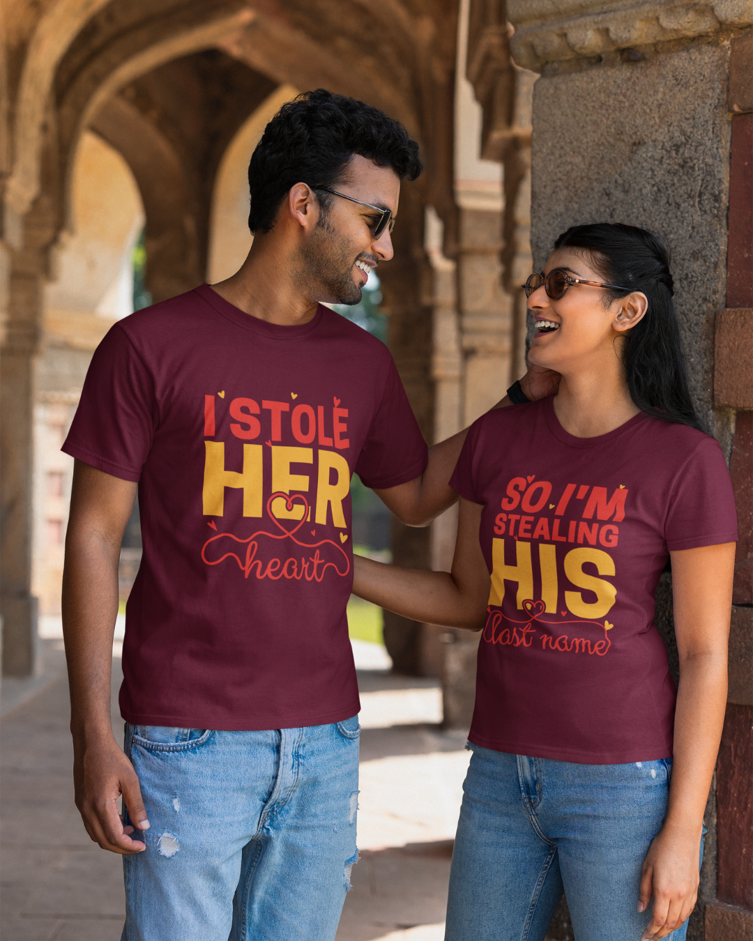 Stole Stealing Matching Couple T-shirt - Maroon