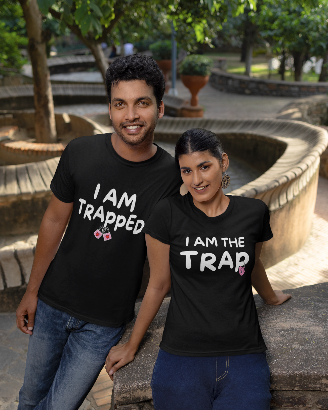 Trap & Trapped Matching Couple T-shirt - Black