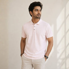 Men's Light Pink Textured Polo T-Shirt