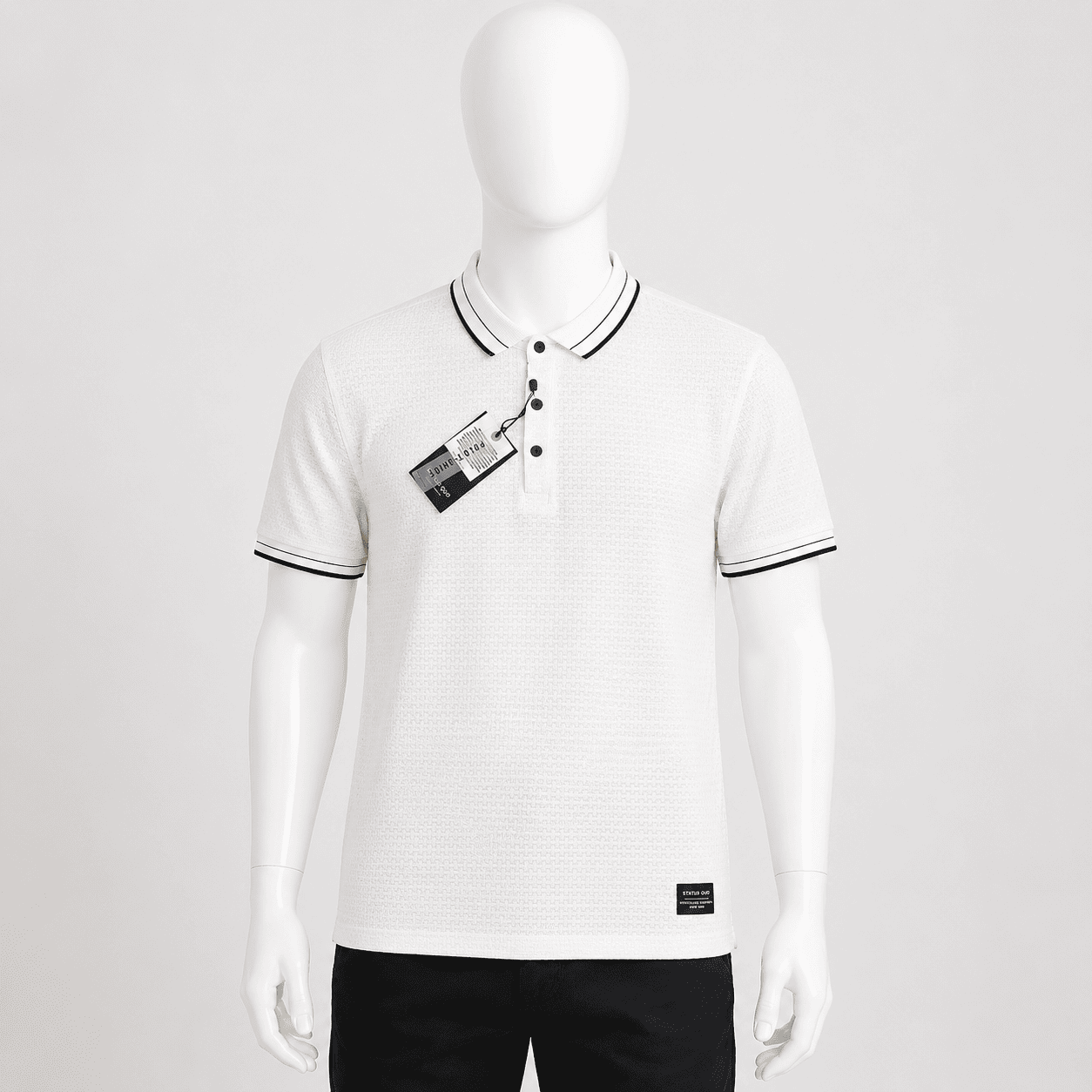 Men's White Textured Polo T-Shirt