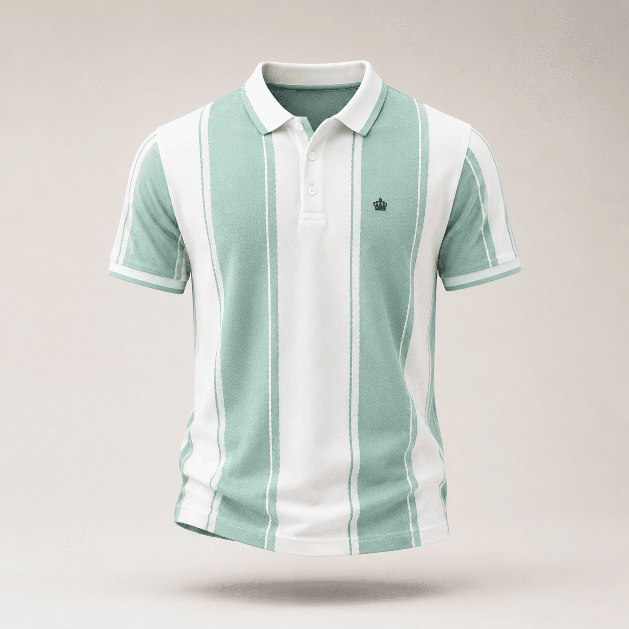 Men's White & Mint Green Vertical Striped Polo T-Shirt