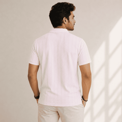Men's Light Pink Textured Polo T-Shirt