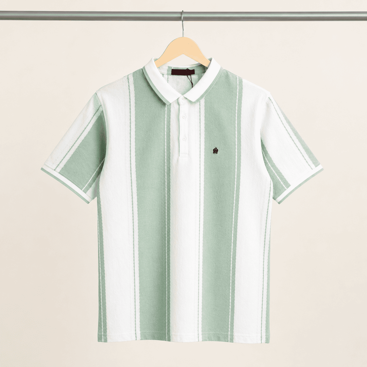 Men's White & Mint Green Vertical Striped Polo T-Shirt