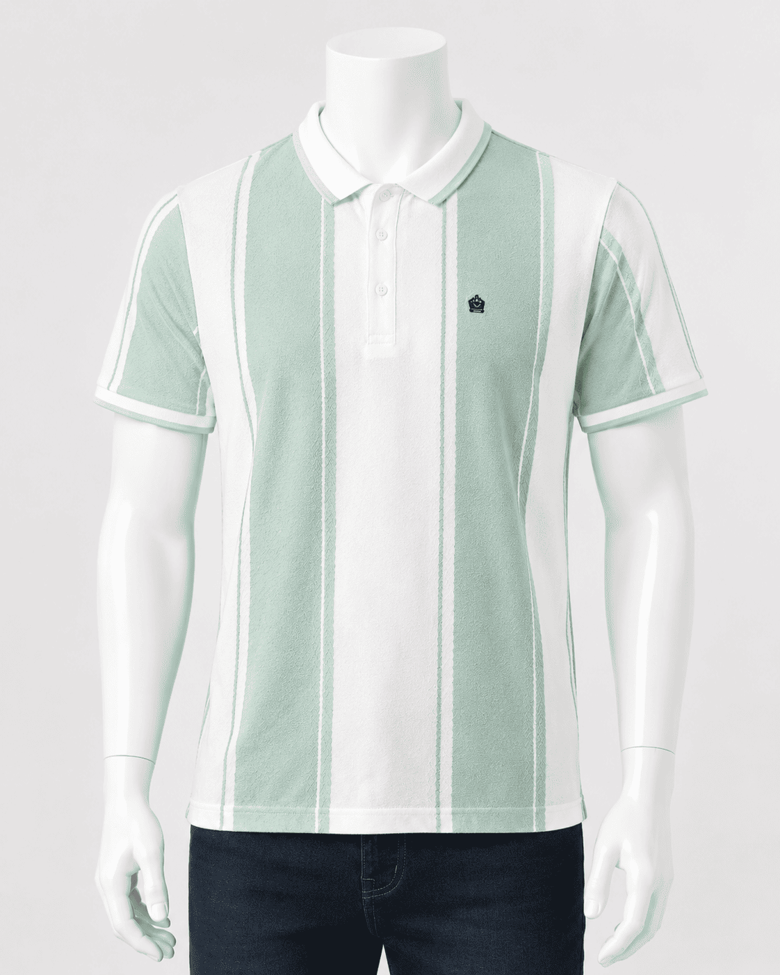 Men's White & Mint Green Vertical Striped Polo T-Shirt
