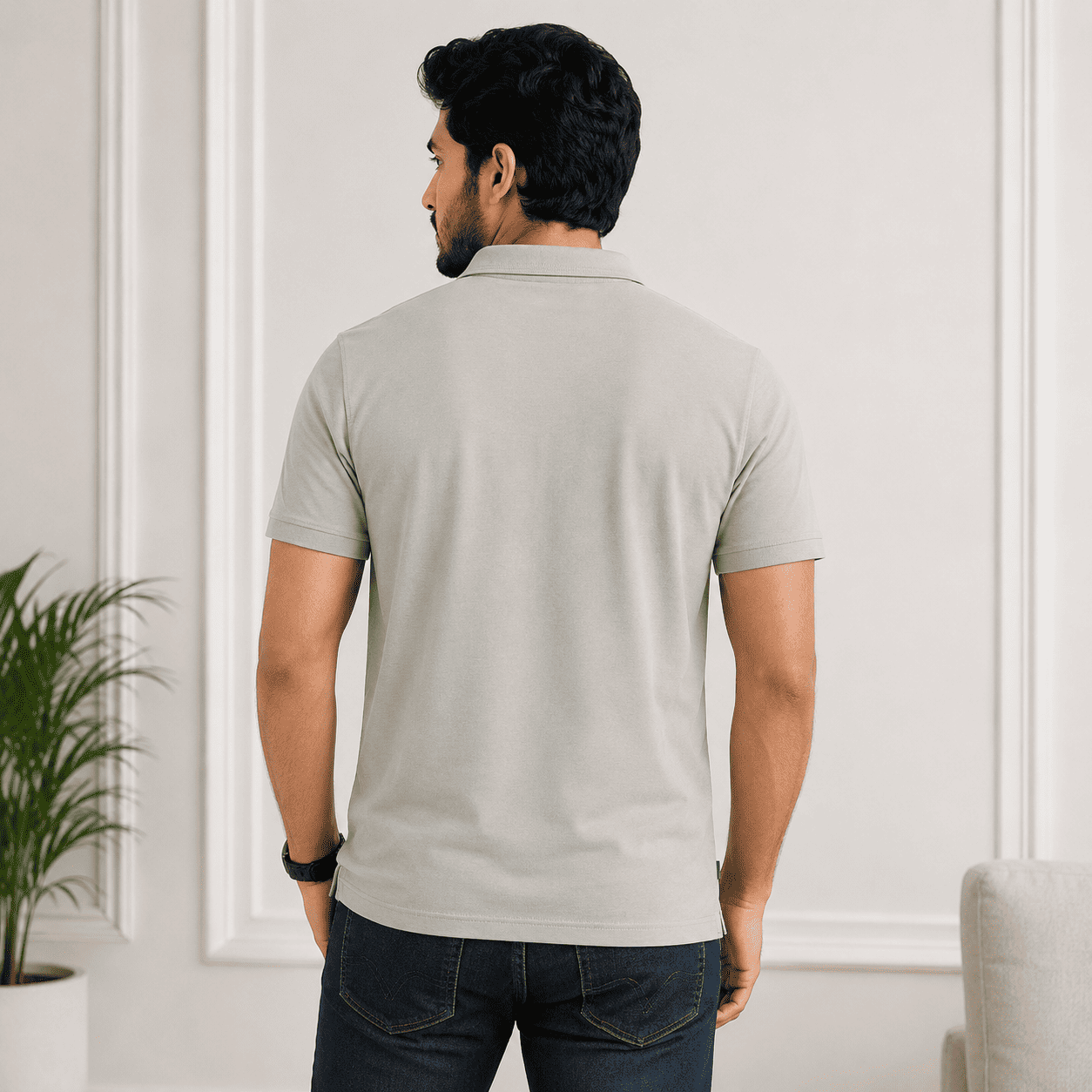 Men's Light Grey Solid Polo T-Shirt