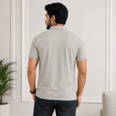 Men's Light Grey Solid Polo T-Shirt