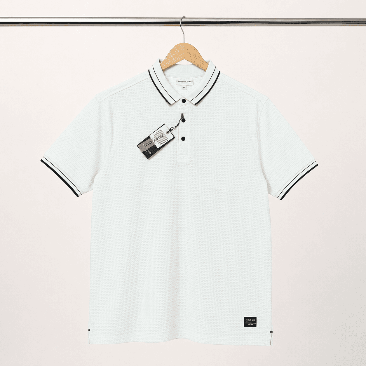 Men's White Textured Polo T-Shirt