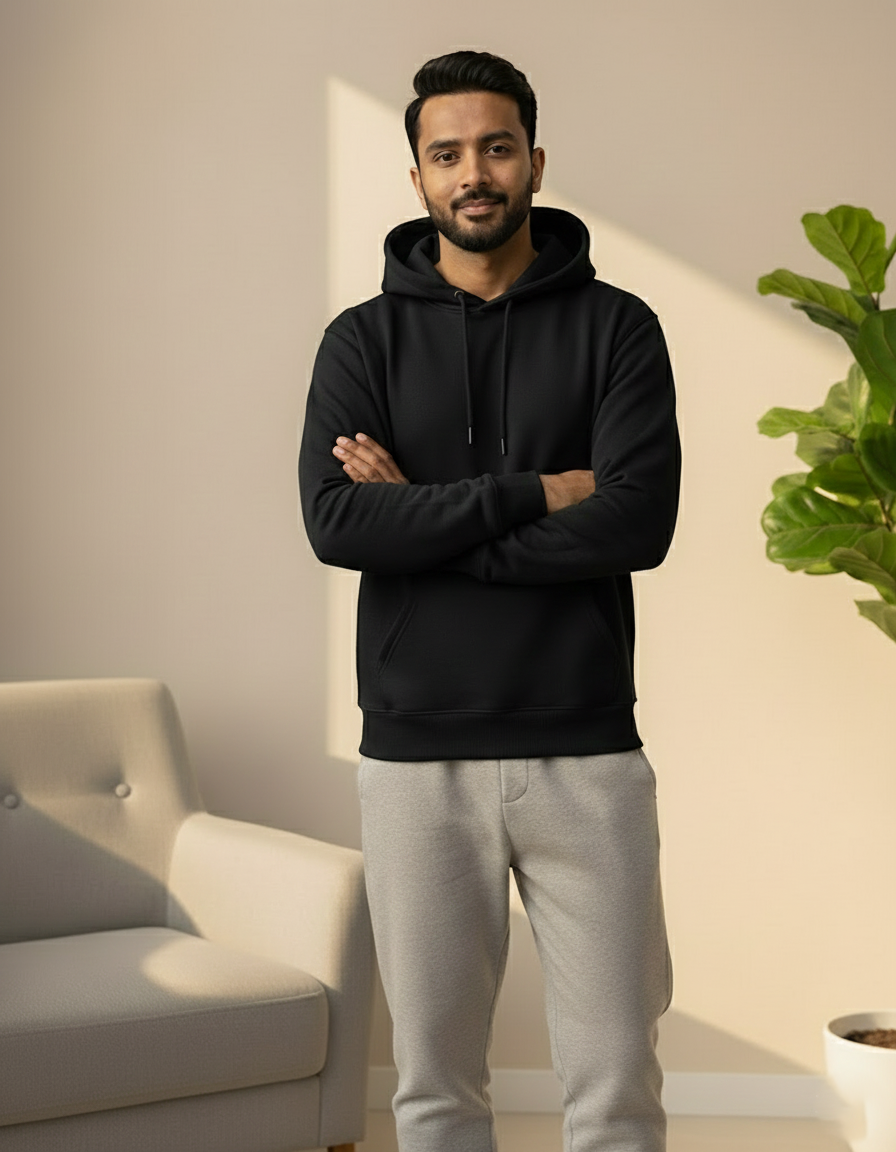 unisex solid hoodie in black